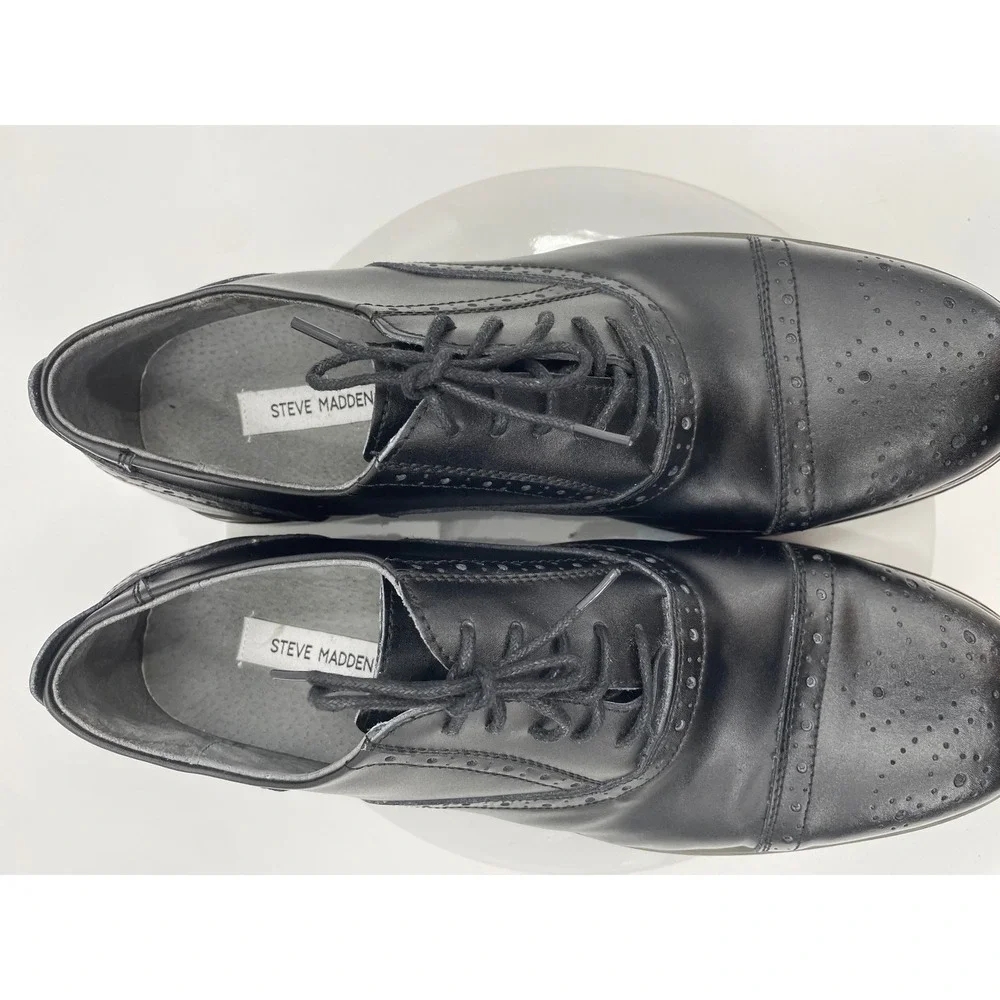 Steve Madden Eddee2 Oxford Mens 13 Black Leather Wingtip Brogue Dress Shoe